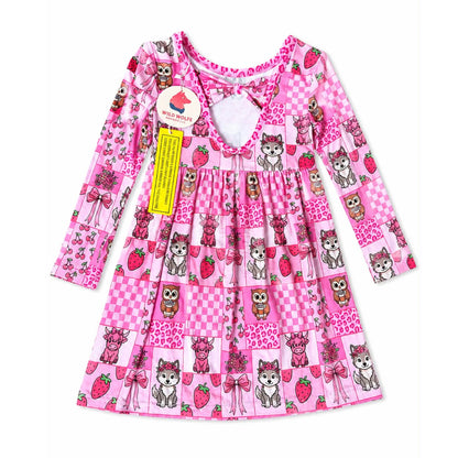 Berry Belle Patchwork Bowback Bodysuit Twirl Dress