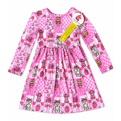 Berry Belle Patchwork Bowback Bodysuit Twirl Dress